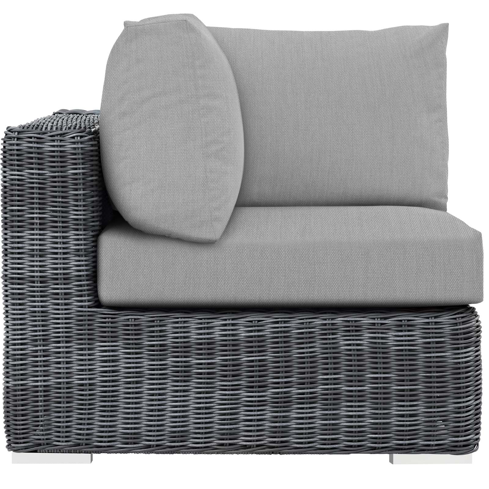 sofas | Summon Outdoor Patio Corner Sofa Chair | Ultimate Comfort & Quality | Two-Tone Rattan Weave | Sunbrella Cushions | UV Protection | Powder-Coated Aluminum Frame | Contemporary Design | Perfect for Patio, Backyard, Poolside | Includes One Corner Chair | casafoyer.myshopify.com