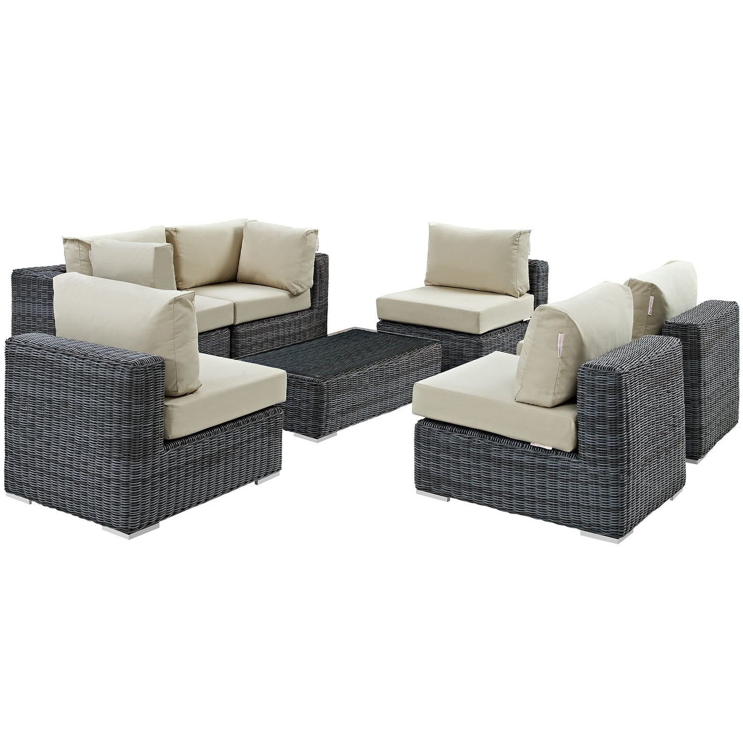 kitchen and dining room sets | CasaFoyer Summon Outdoor Patio Sectional Sofa Set | 7 Piece | Sunbrella Fabric | Two-Tone Rattan Weave | UV Protection | Powder-Coated Aluminum Frame | casafoyer.myshopify.com