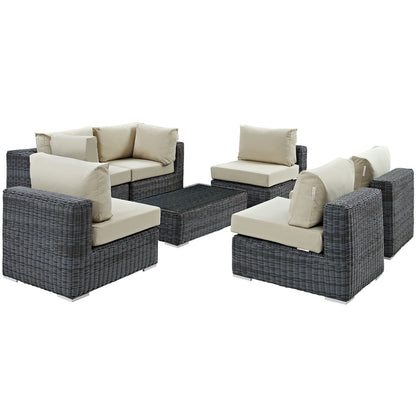 kitchen and dining room sets | CasaFoyer Summon Outdoor Patio Sectional Sofa Set | 7 Piece | Sunbrella Fabric | Two-Tone Rattan Weave | UV Protection | Powder-Coated Aluminum Frame | casafoyer.myshopify.com