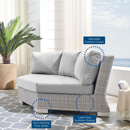 executive chairs | CasaFoyer Conway Outdoor Patio Wicker Rattan Sectional Sofa Round Corner Chair | Light Gray | UV-Resistant | Modular Design | Sunbrella Fabric | 600 lbs Weight Capacity | casafoyer.myshopify.com