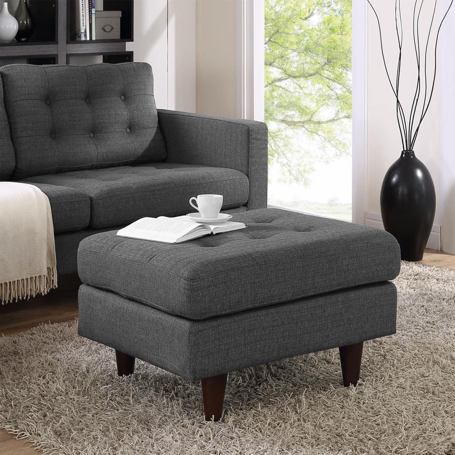 Ottoman | Empress Ottoman | Mid-Century Style | Luxurious Fabric Upholstery | Plush Foam Padding | Stained Hardwood Legs | Tranquil & Sophisticated | casafoyer.myshopify.com