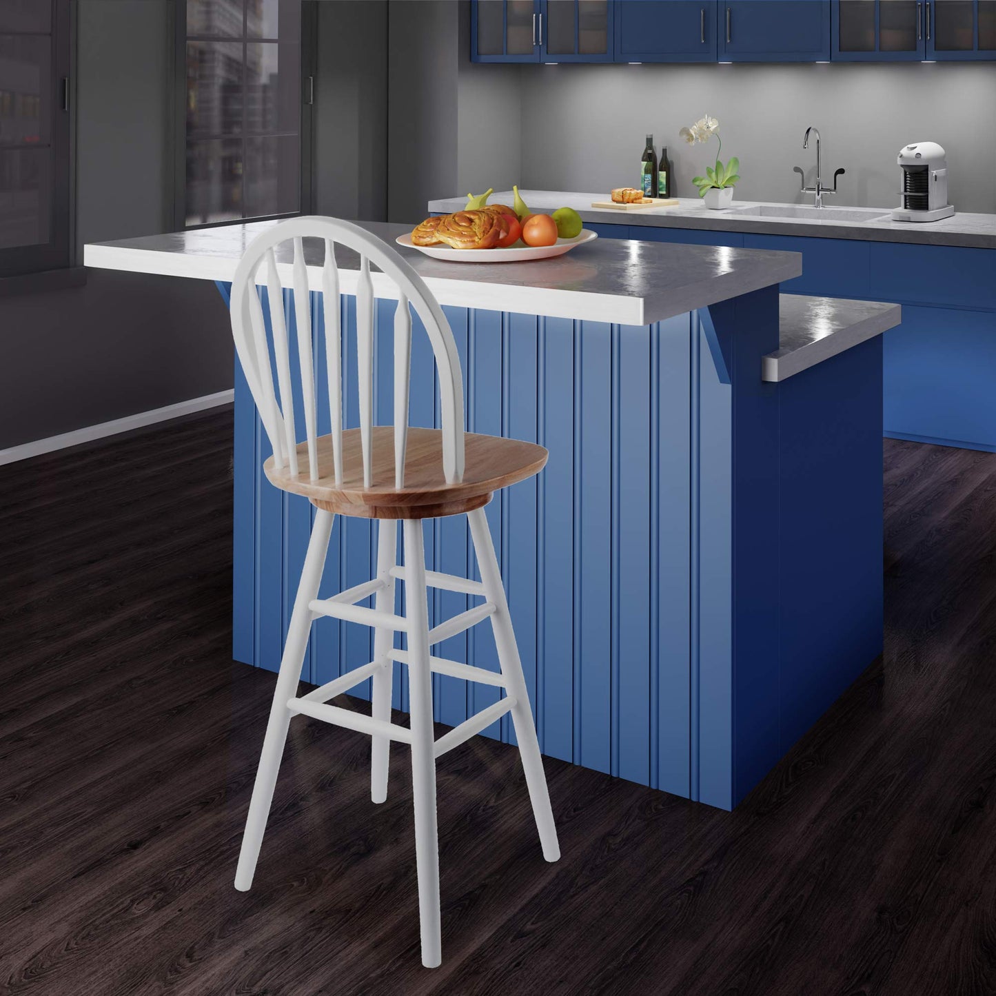 barstools | CasaFoyer  Wood Wagner 30 Arrow-back Windsor Stool | Natural Wood Seat | White Backrest & Legs | 29.93 Swivel Seat | 360-degree Swivel | Double Box Stretchers | Contoured Arrow-back | Assembly Required | 18 W x 17 D x 45.5 H | 17.98 lbs | casafoyer.myshopify.com