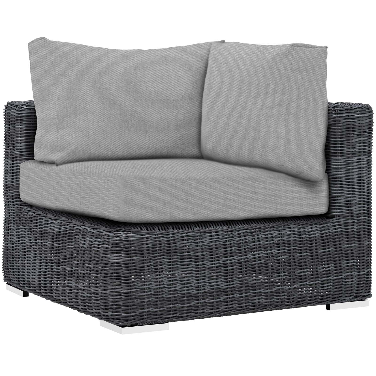 sofas | Summon Outdoor Patio Corner Sofa Chair | Ultimate Comfort & Quality | Two-Tone Rattan Weave | Sunbrella Cushions | UV Protection | Powder-Coated Aluminum Frame | Contemporary Design | Perfect for Patio, Backyard, Poolside | Includes One Corner Chair | casafoyer.myshopify.com