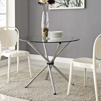 Dining Table | Modern Baton Dining Table | Tempered Glass Top | Unique Baton Base | Chrome Plated Tubular Base | Scratch-Resistant | Contemporary Makeover | casafoyer.myshopify.com