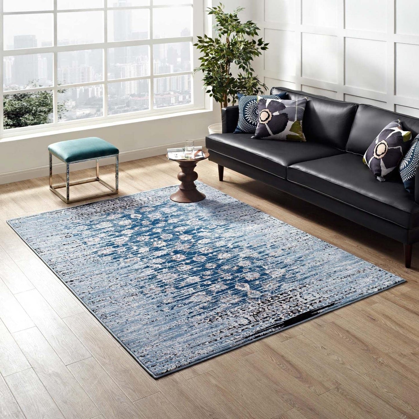 area rugs | CasaFoyer Chiara Distressed Floral Lattice Contemporary Area Rug | Moroccan Blue | 8x10 ft | Durable, Stain-Resistant, Easy to Clean | Enhance Your Space | casafoyer.myshopify.com