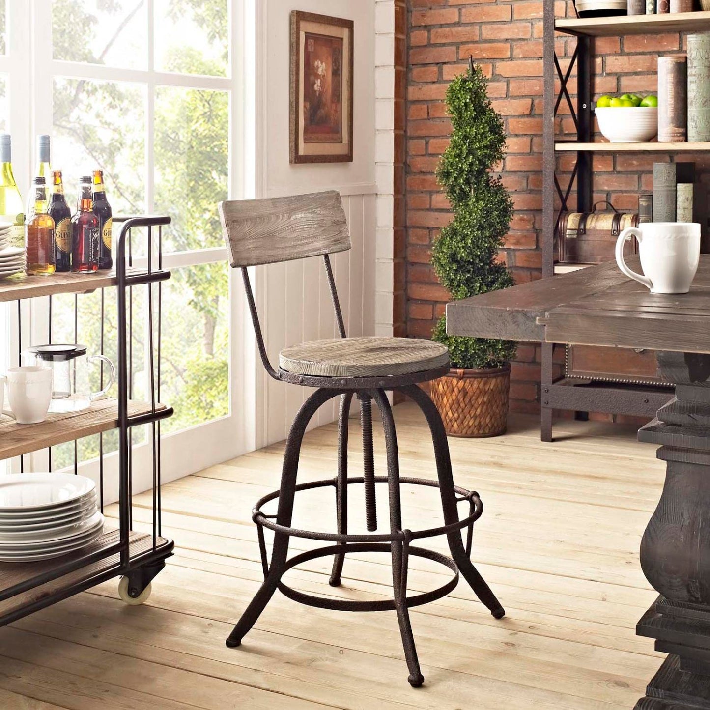 barstools | Procure Wood Bar Stool | Sturdy Metal Frame | Pine Wood Seat & Back | Rustic Aesthetics | Footrest | Modern Elegance | Set of 1 | casafoyer.myshopify.com