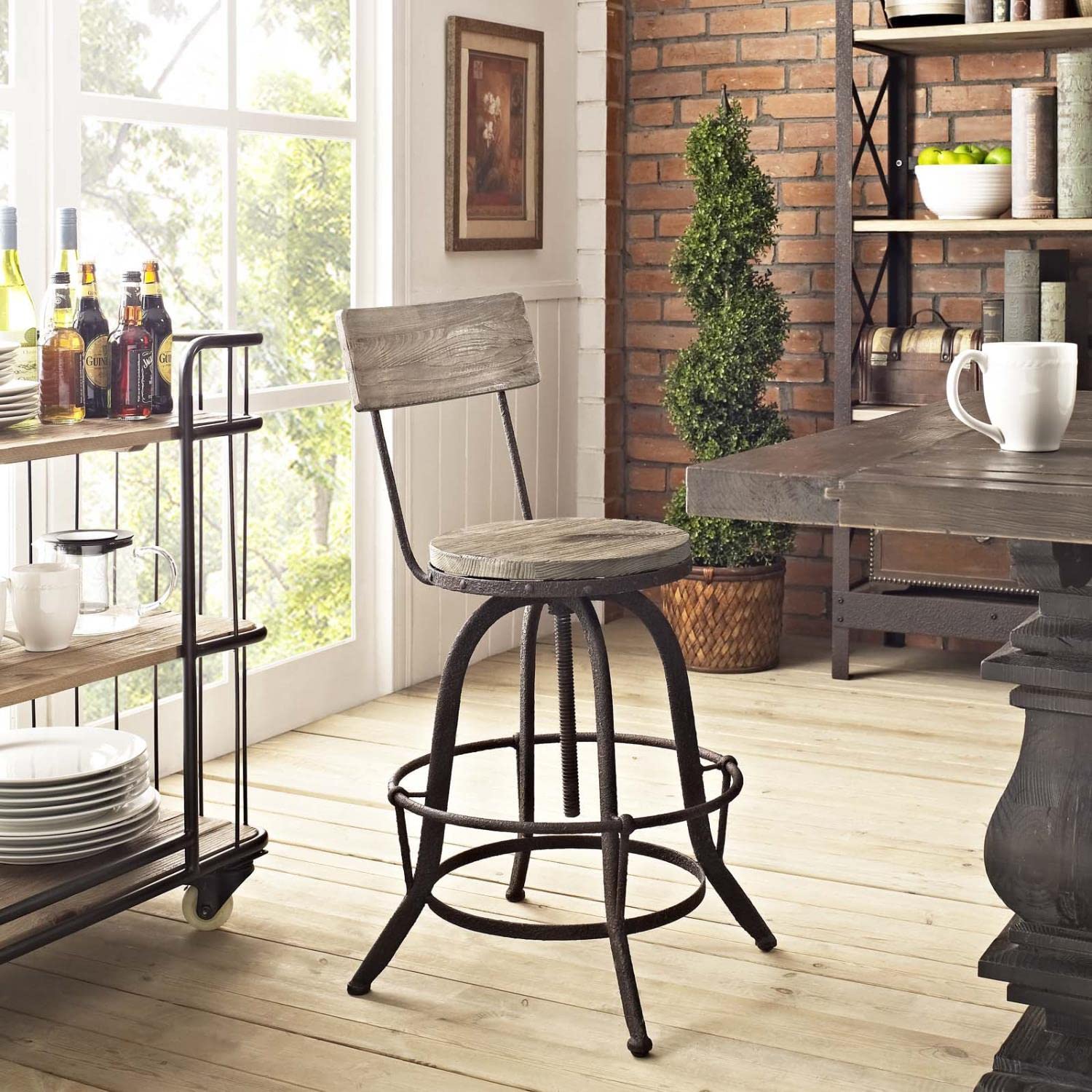barstools | Procure Wood Bar Stool | Sturdy Metal Frame | Pine Wood Seat & Back | Rustic Aesthetics | Footrest | Modern Elegance | Set of 1 | casafoyer.myshopify.com