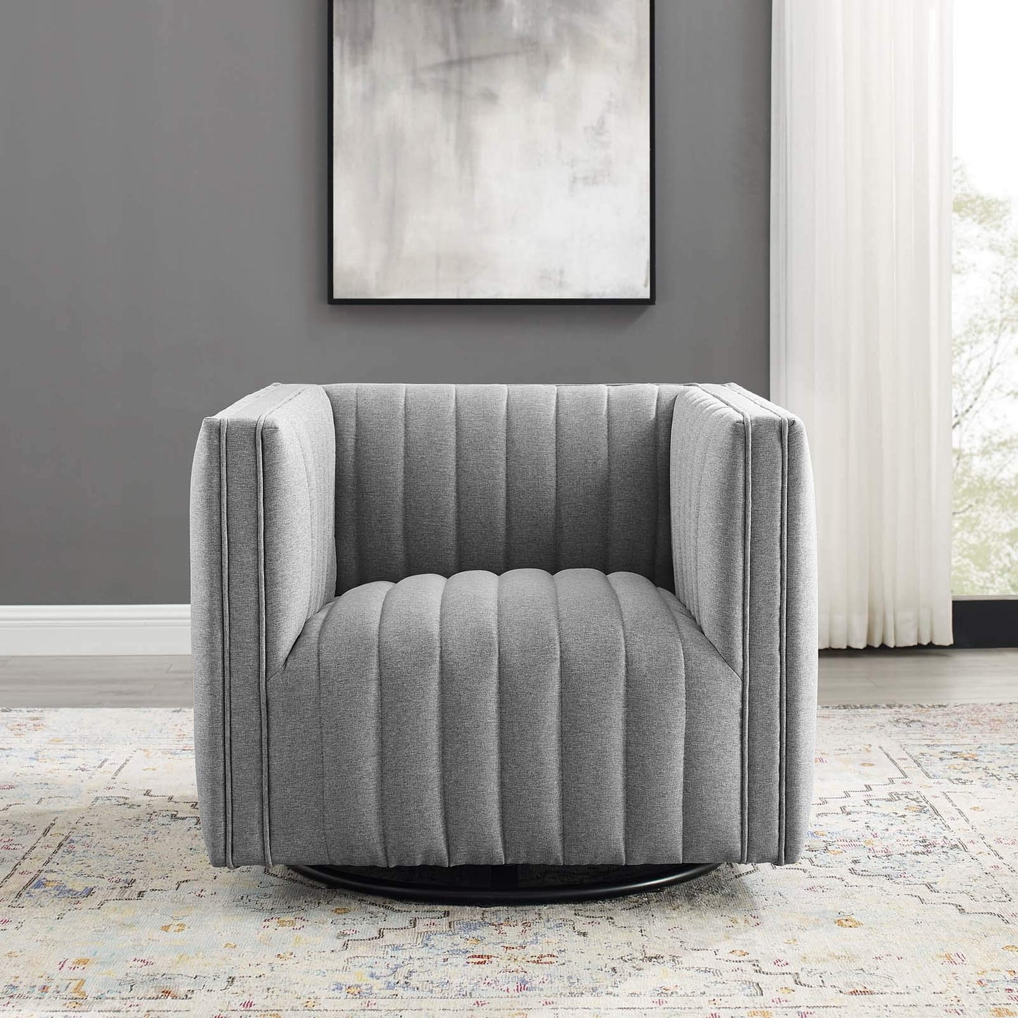 home office desk chairs | CasaFoyer Conjure Channel Tufted Fabric Upholstered Swivel Armchair | Luxurious Comfort | Stylish Design | Glam Deco Style | Premium Seating | Rotating Base | Sturdy & Durable | Fully Assembled | casafoyer.myshopify.com