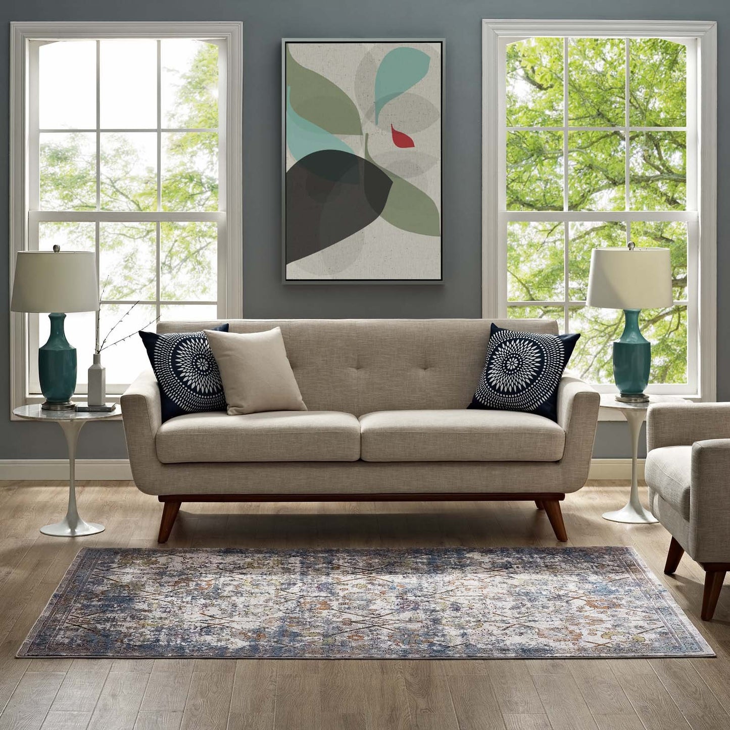 Carpet & Rugs | CasaFoyer Minu Distressed Floral Lattice Area Rug | Elegant & Durable | Machine-Woven Polypropylene | Rubber Bottom | Non-Shedding | Stain-Resistant | 4x6 | Light Blue, Yellow & Orange | casafoyer.myshopify.com