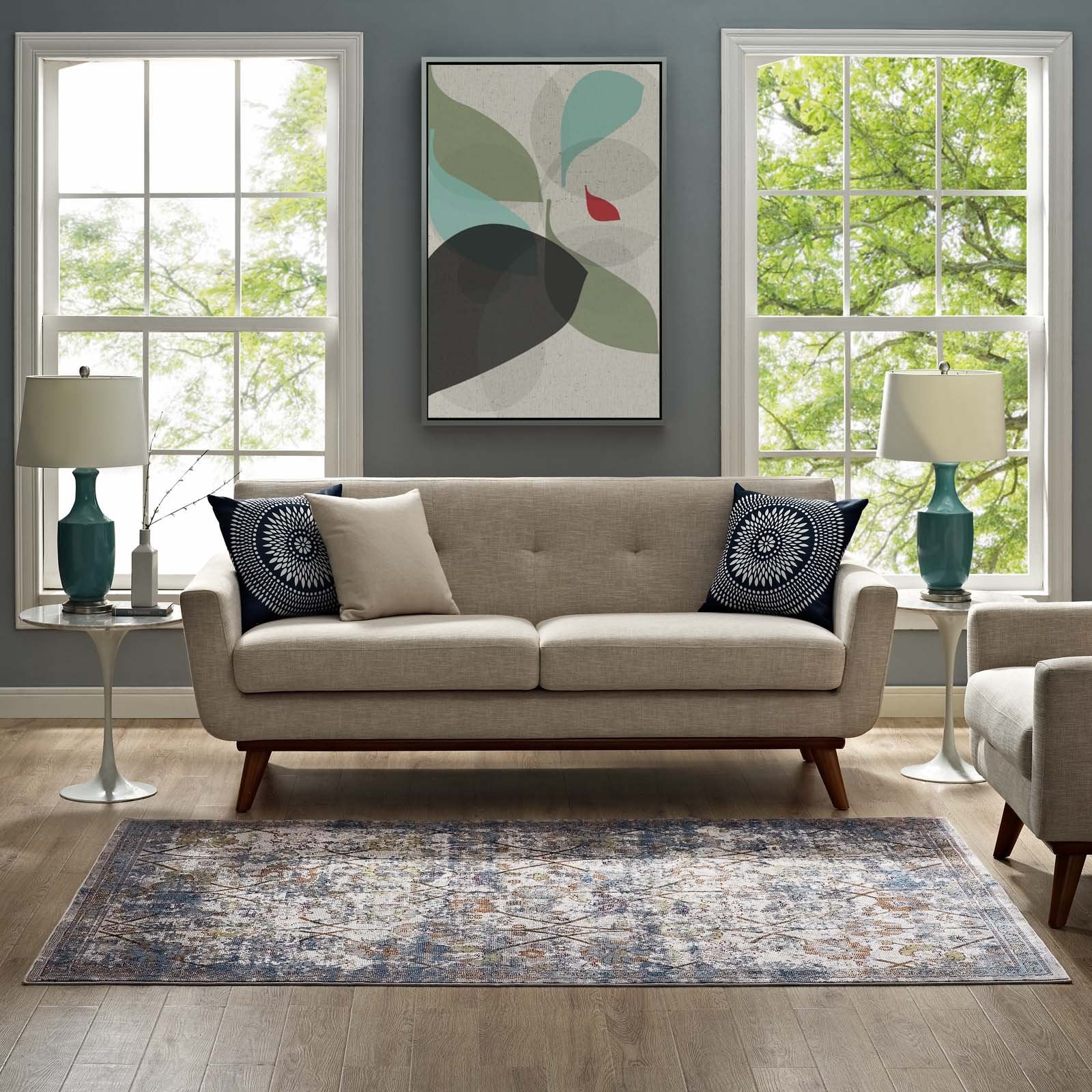 Carpet & Rugs | CasaFoyer Minu Distressed Floral Lattice Area Rug | Elegant & Durable | Machine-Woven Polypropylene | Rubber Bottom | Non-Shedding | Stain-Resistant | 4x6 | Light Blue, Yellow & Orange | casafoyer.myshopify.com