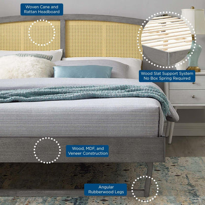 Bed | CasaFoyer Sierra Woven Cane Rattan Wood Queen Platform Bed | Mid-Century Modern Design | Tropical Flair | Durable & Stable | No Box Spring Needed | Gray | casafoyer.myshopify.com