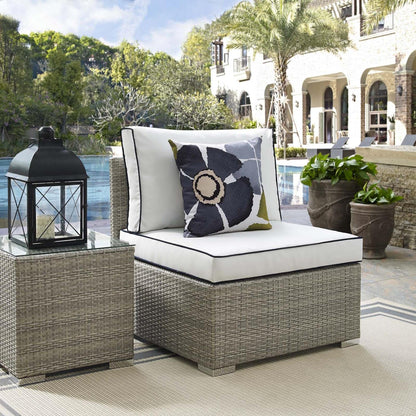 ottomans | CasaFoyer Repose Outdoor Patio Armless Chair | Stylish Tan & Gray Synthetic Rattan | UV Protection | Plush Cushions | Sturdy Aluminum Frame | Perfect for Patio, Backyard, Poolside | casafoyer.myshopify.com