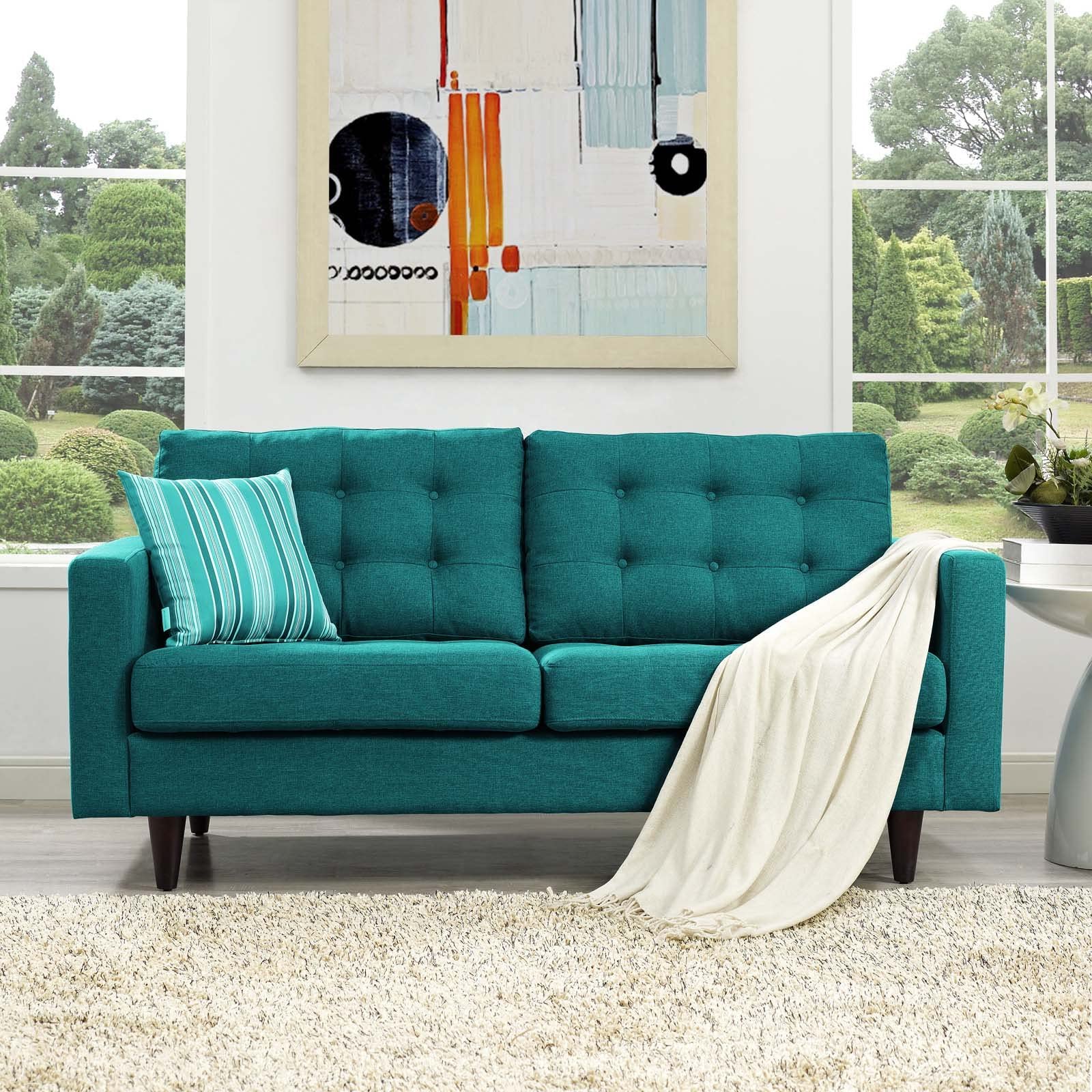 sofas | Empress | Tufted Loveseat Set - Teal Upholstery | Luxurious Cushions | Sturdy Wooden Legs | Floor-Protecting Glides | casafoyer.myshopify.com