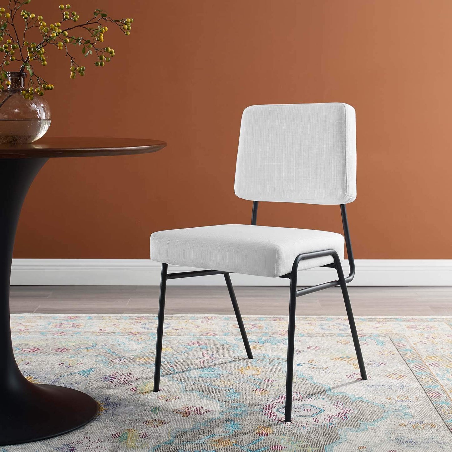 home office desk chairs | CasaFoyer Craft Fabric Upholstered Dining Side Chair | Mid-Century Modern Style | Retro Glamour | Soft & Durable Polyester Upholstery | Breathable Design | Matte Black Stainless Steel Frame | Fully Assembled | casafoyer.myshopify.com