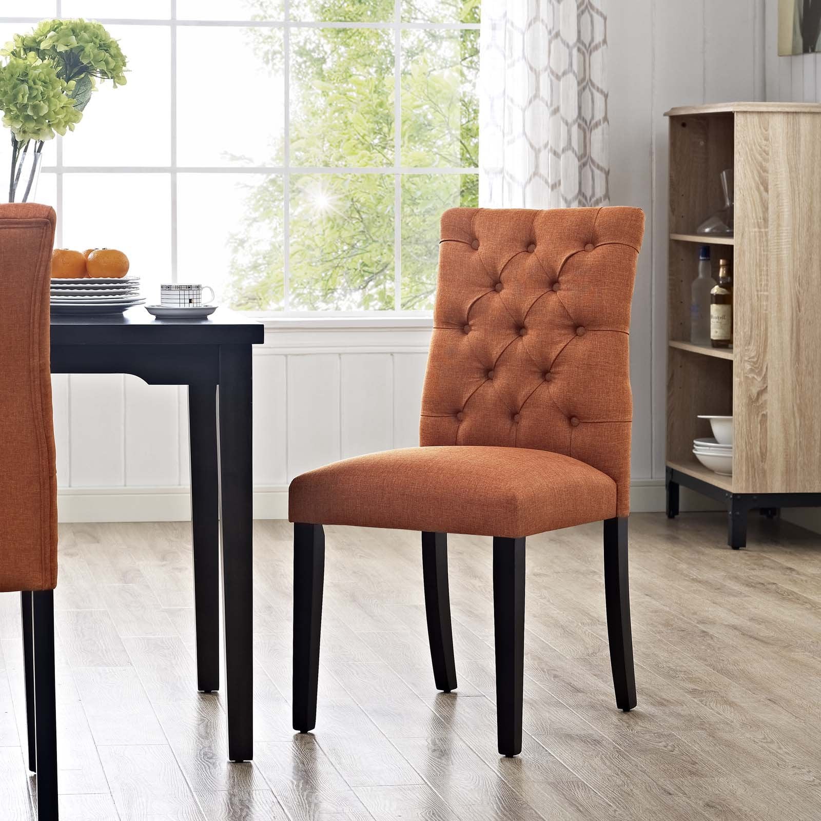 home office desk chairs | CasaFoyer Duchess Dining Chair | Curved Design | Button-Tufted Backrest | Plush Cushioning | Fine Fabric Upholstery | Sturdy Wooden Legs | Non-Marking Foot Caps | Elevate Your Dining Area | casafoyer.myshopify.com