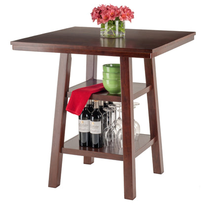 TABLE | CasaFoyer  Wood Orlando High Table | Versatile Dining or Workspace | Ample Storage | Solid & Composite Wood | Warm Walnut Finish | Easy Assembly | 33.86 W x 33.86 D x 36.06 H | casafoyer.myshopify.com