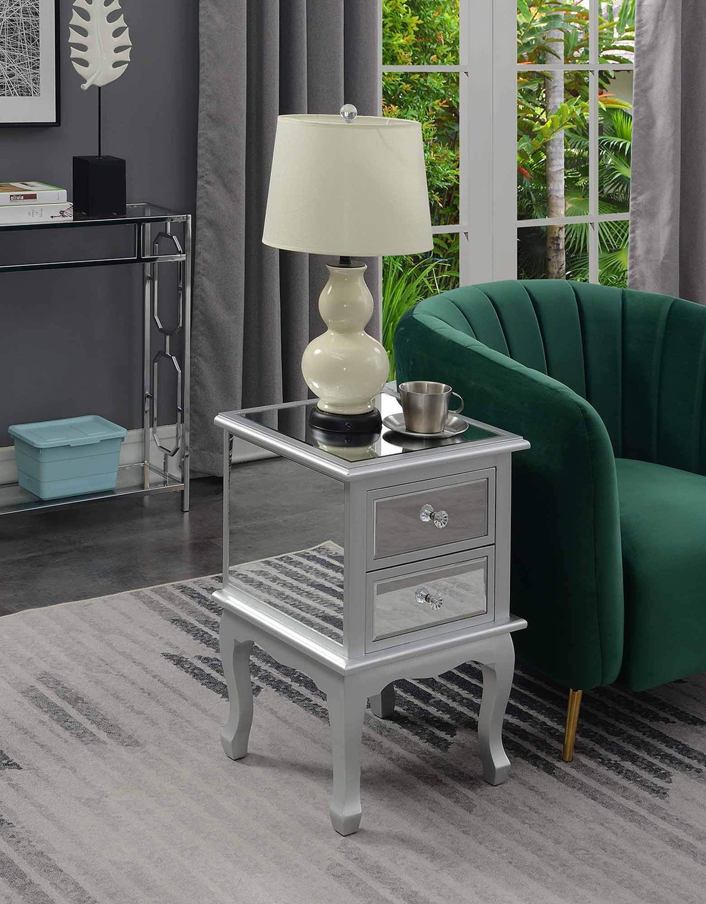 CABINET | Ergode Gold Coast Victoria Mirrored 1 Drawer End Table | Storage Cabinet | Elegant Accent Table with Mirrored Accents and Concealed Storage | casafoyer.myshopify.com