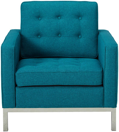 Chair | Mid-Century Modern Loft Armchair | Stainless Steel Frame | Tufted Seat & Back | Comfortable Seating | Ideal for Reception Areas, Living Rooms, Hotels, Resorts, Restaurants, Lounges | casafoyer.myshopify.com