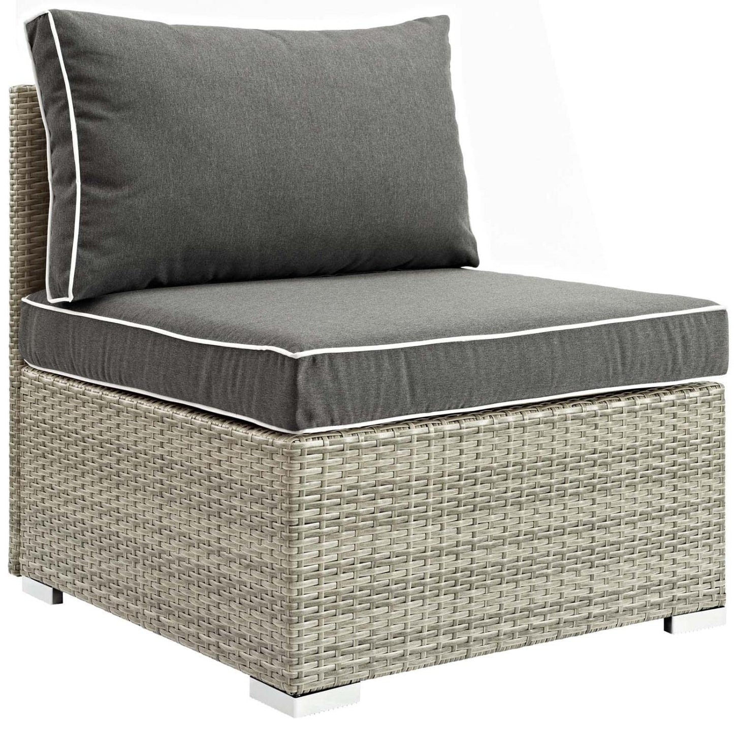 ottomans | CasaFoyer Repose Outdoor Patio Armless Sectional Sofa Chair | Tan/Gray Rattan | UV Protection | Plush Cushions | Sturdy Aluminum Frame | 331lb Capacity | casafoyer.myshopify.com