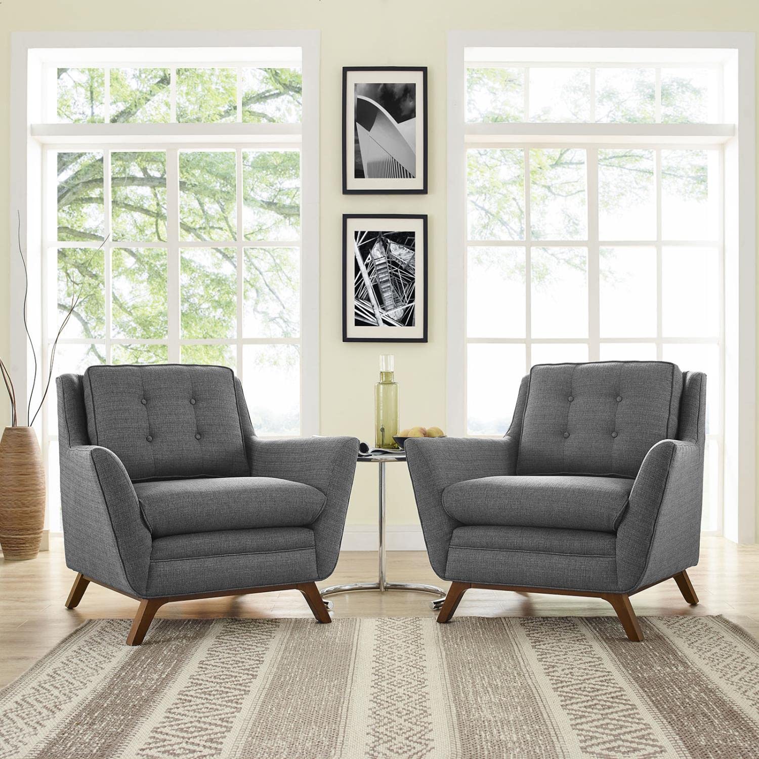 kitchen and dining room sets | CasaFoyer Beguile Collection | Elegant Curved Arm Fabric Armchair Set | Walnut Base | Plush Cushions | Tufted Buttons | Ideal for Living Room or Lounge | casafoyer.myshopify.com
