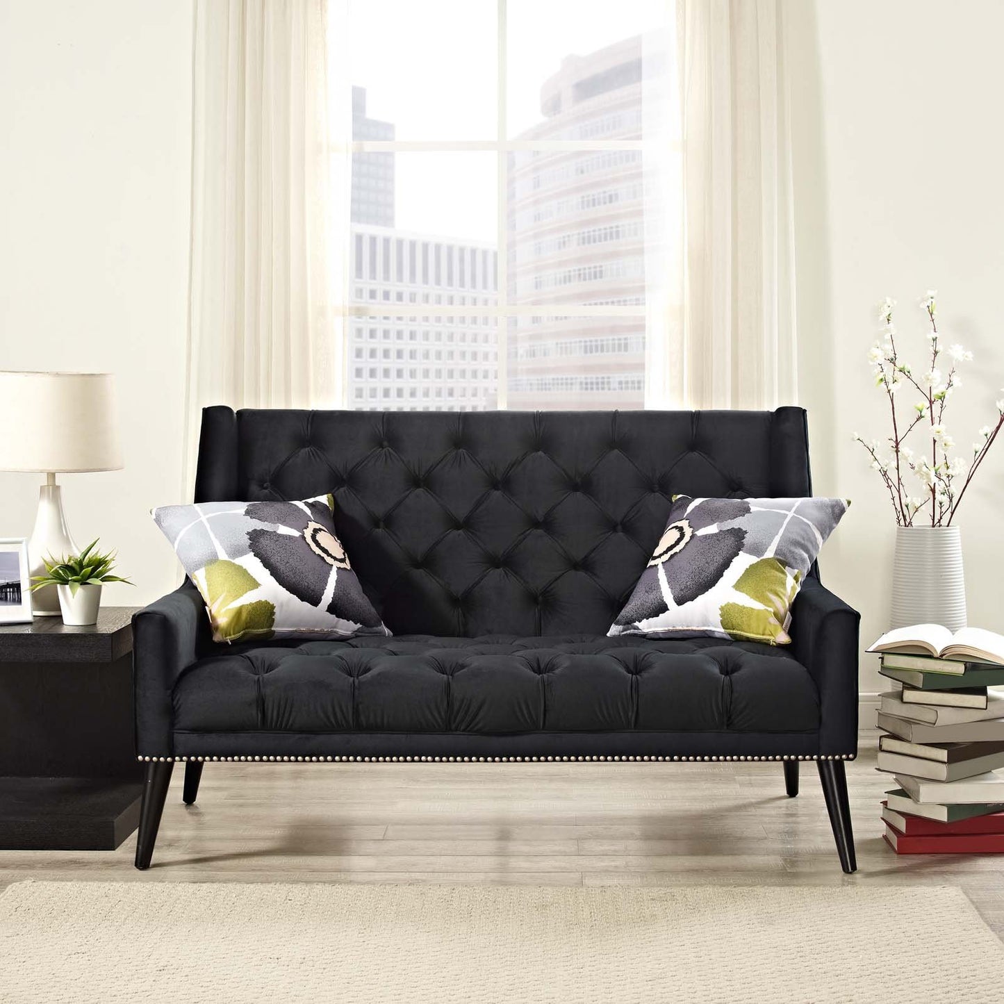 sofas | CasaFoyer Peruse Arm Performance Velvet Loveseat | Luxurious Tufted Buttons | Stain-Resistant Upholstery | Foam Padded | Solid Wood Legs | Antique Nailhead Detail | Ideal for Chic Modern Homes | casafoyer.myshopify.com