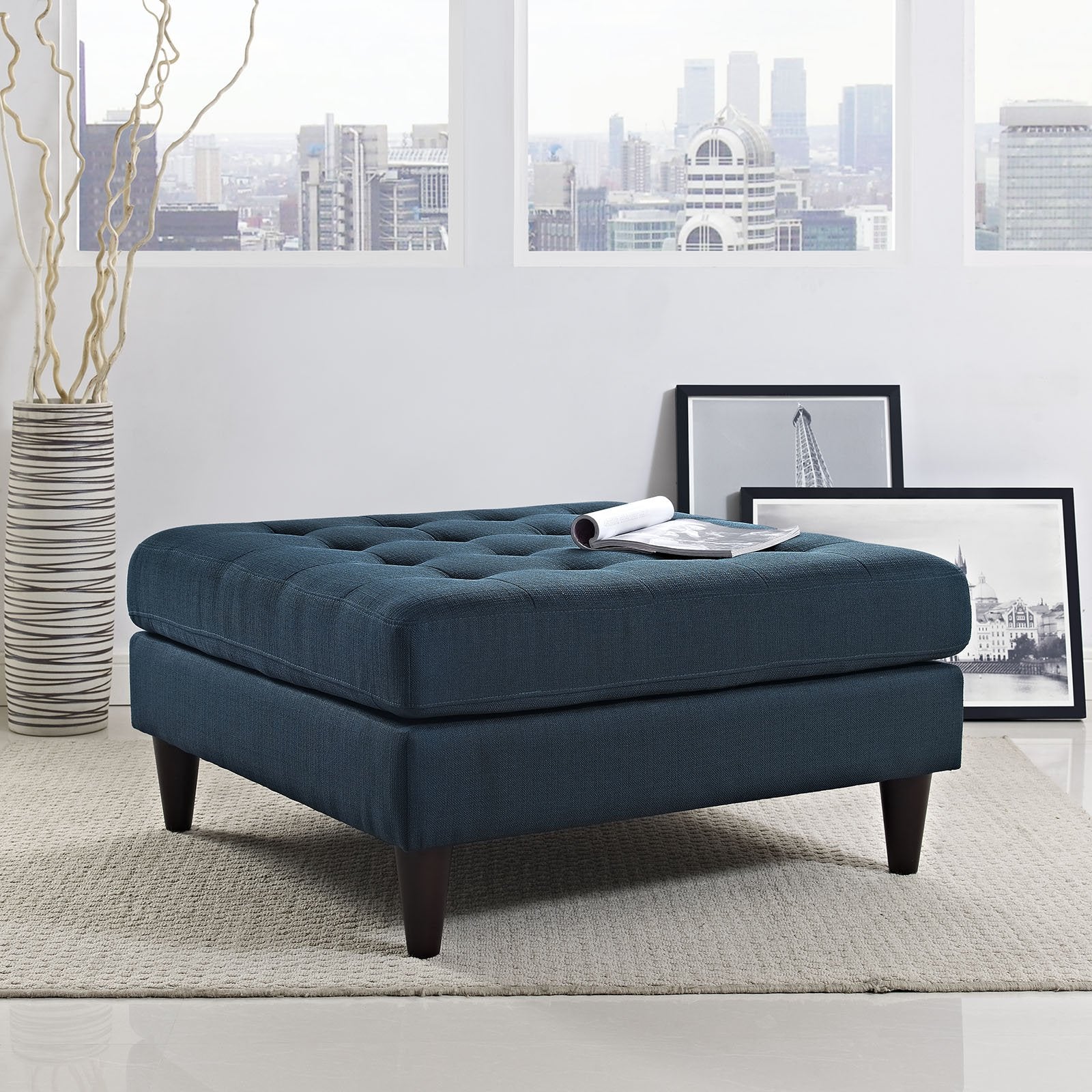 home office desk chairs | CasaFoyer Empress Large Ottoman | Exquisite Design | Tufted Buttons | Plush Cushions | Elegant Armrests | Black Stained Legs | Luxurious Fabric Upholstery | casafoyer.myshopify.com