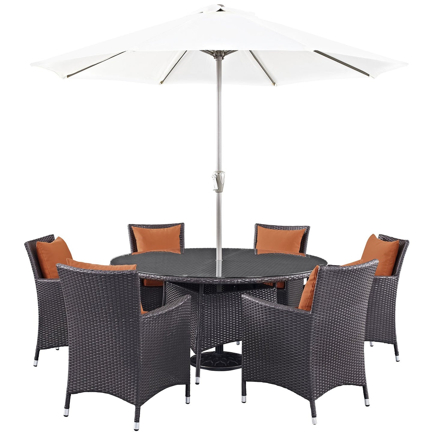 kitchen and dining room sets | CasaFoyer Convene Outdoor Sectional Series | Weather-Resistant Patio Dining Set with Umbrella | 8 Piece Espresso Orange Collection | casafoyer.myshopify.com