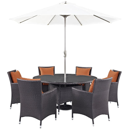 kitchen and dining room sets | CasaFoyer Convene Outdoor Sectional Series | Weather-Resistant Patio Dining Set with Umbrella | 8 Piece Espresso Orange Collection | casafoyer.myshopify.com