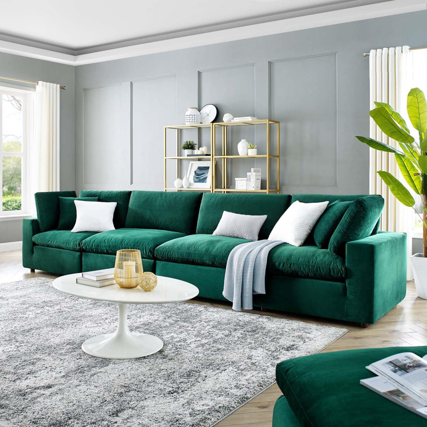 sofas | CasaFoyer Commix Ultimate Retreat Plush Velvet Sofa Set - Green | 4-Seater w/ Armless & Corner Chairs | Stain-Resistant, Solid Wood | Luxurious Comfort | casafoyer.myshopify.com