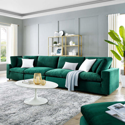 sofas | CasaFoyer Commix Ultimate Retreat Plush Velvet Sofa Set - Green | 4-Seater w/ Armless & Corner Chairs | Stain-Resistant, Solid Wood | Luxurious Comfort | casafoyer.myshopify.com