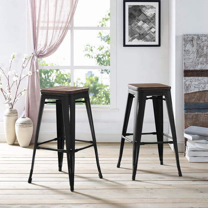 barstools | CasaFoyer Promenade Bamboo & Metal Bar Stool Set | Vintage Industrial Style | Enhance Interior Design | Set of 2 | casafoyer.myshopify.com