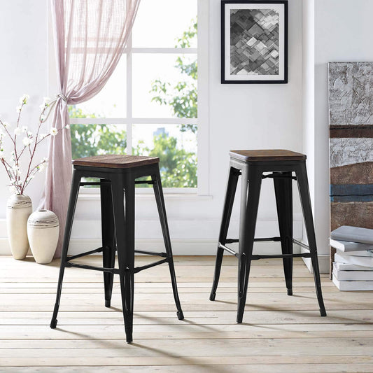 barstools | CasaFoyer Promenade Bamboo & Metal Bar Stool Set | Vintage Industrial Style | Enhance Interior Design | Set of 2 | casafoyer.myshopify.com
