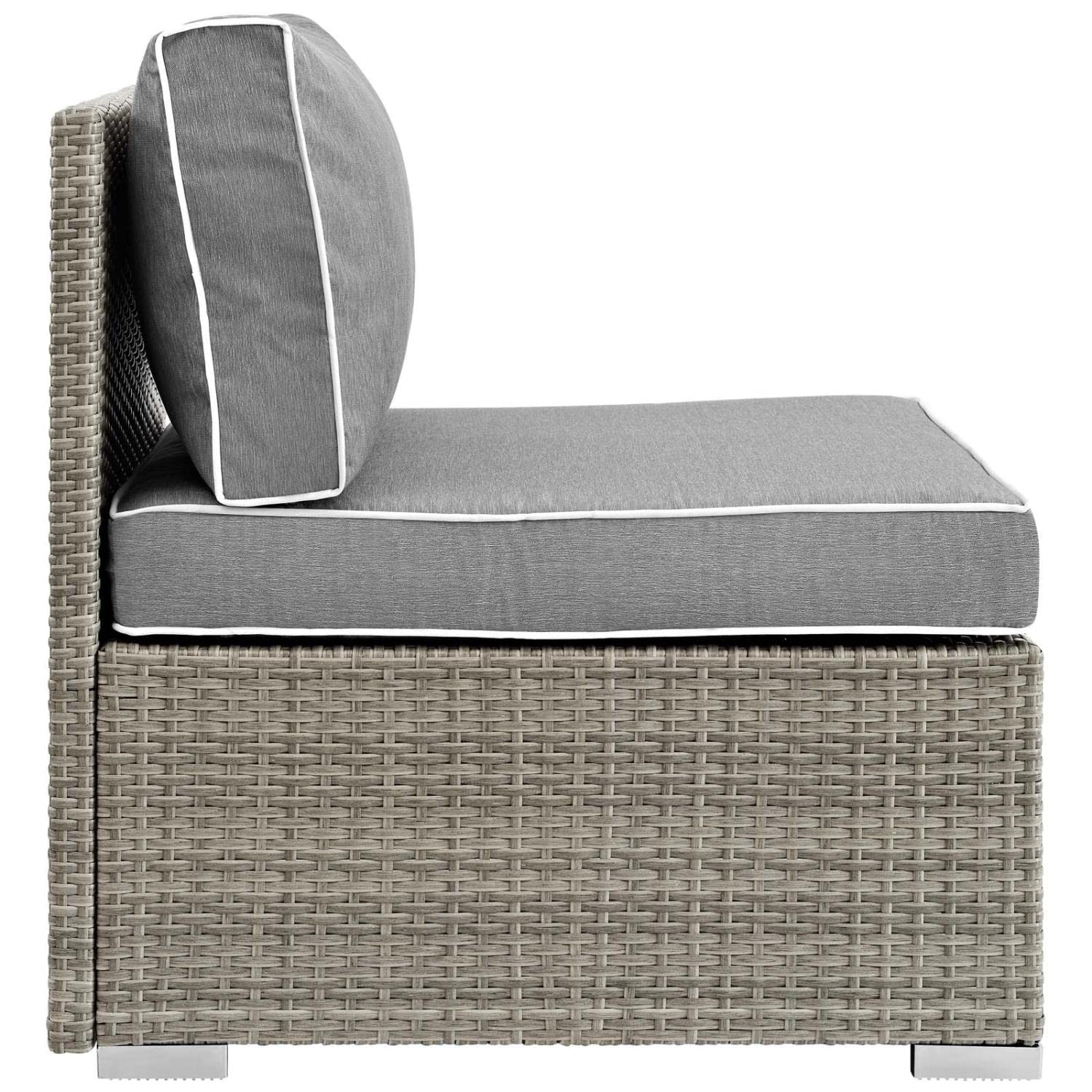 ottomans | CasaFoyer Repose Outdoor Patio Armless Sectional Sofa Chair | Tan/Gray Synthetic Rattan | UV Protection | Plush Cushions | Non-Marking Foot Pads | Sturdy Aluminum Frame | 1 Chair | casafoyer.myshopify.com