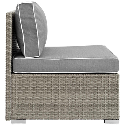 ottomans | CasaFoyer Repose Outdoor Patio Armless Sectional Sofa Chair | Tan/Gray Synthetic Rattan | UV Protection | Plush Cushions | Non-Marking Foot Pads | Sturdy Aluminum Frame | 1 Chair | casafoyer.myshopify.com