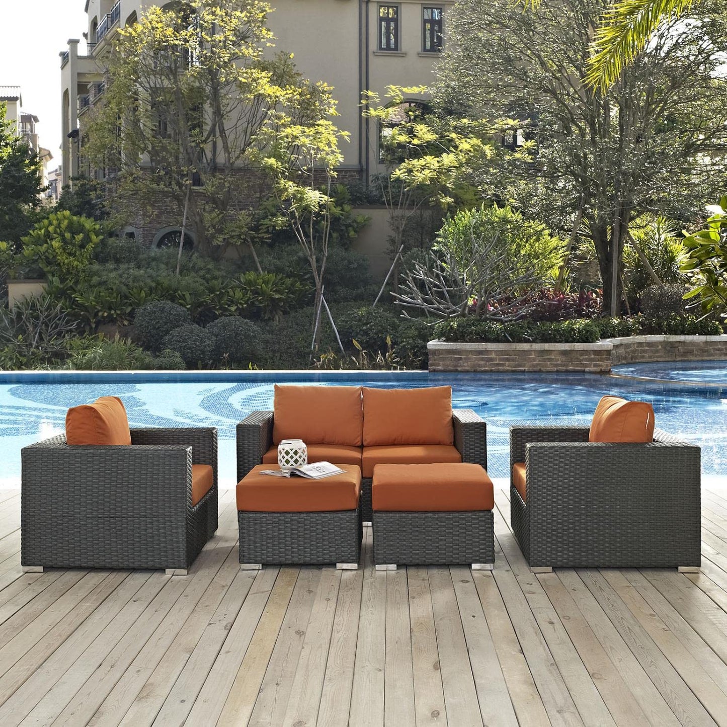 kitchen and dining room sets | CasaFoyer Sojourn Outdoor Patio Furniture Set | Sunbrella Cushions | Synthetic Rattan | UV Protection | Aluminum Frame | Includes Loveseat, Armchairs, Ottomans | Perfect for Patio, Backyard, Poolside | casafoyer.myshopify.com