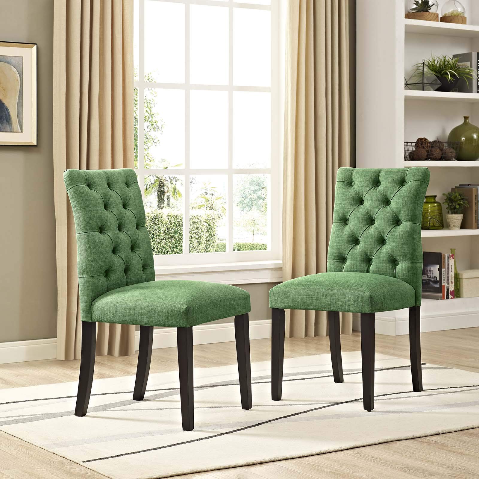 home office desk chairs | CasaFoyer Duchess Dining Chair Set of 2 | Elegant Curvy Design | Tufted Button Back | Comfortable Foam Padding | Wood Legs | Non-Marking Foot Caps | Green | casafoyer.myshopify.com