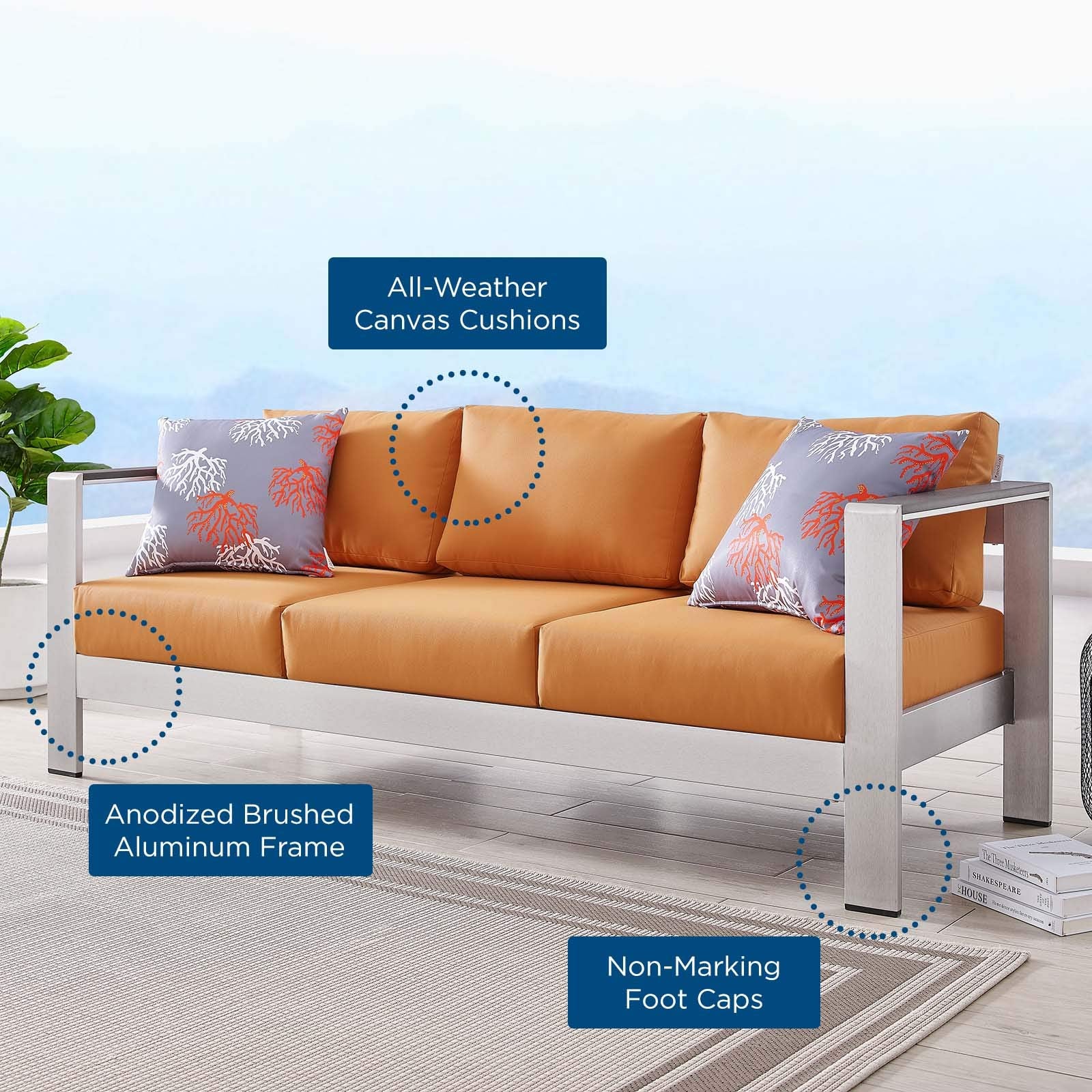 sofas | CasaFoyer Shore Outdoor Patio Aluminum Sofa | Durable | Easy to Clean | 900 lb Weight Capacity | 3-Seater | Stylish & Reliable | casafoyer.myshopify.com