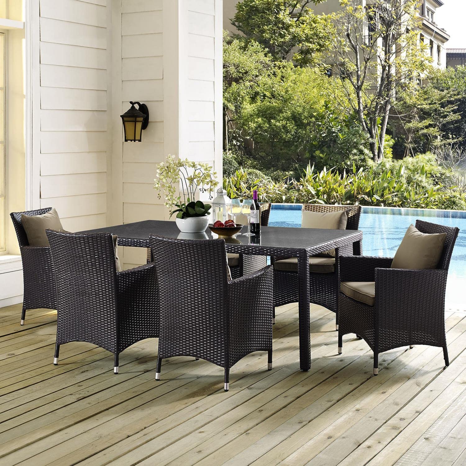 kitchen and dining room sets | CasaFoyer Convene Outdoor Sectional Series | Weather-Resistant Patio Dining Set | 6 Armchairs & Dining Table | Durable Rattan Weave & Aluminum Frame | casafoyer.myshopify.com