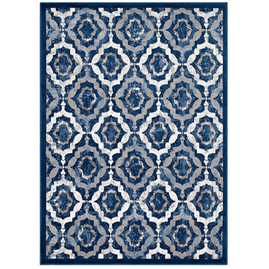 Carpet & Rugs | CasaFoyer Kalinda Rustic Vintage Moroccan Trellis Area Rug | Durable Polypropylene | Stain-Resistant | Low Pile Weave | 5x8 Size | Beige, Moroccan Blue, Ivory | casafoyer.myshopify.com
