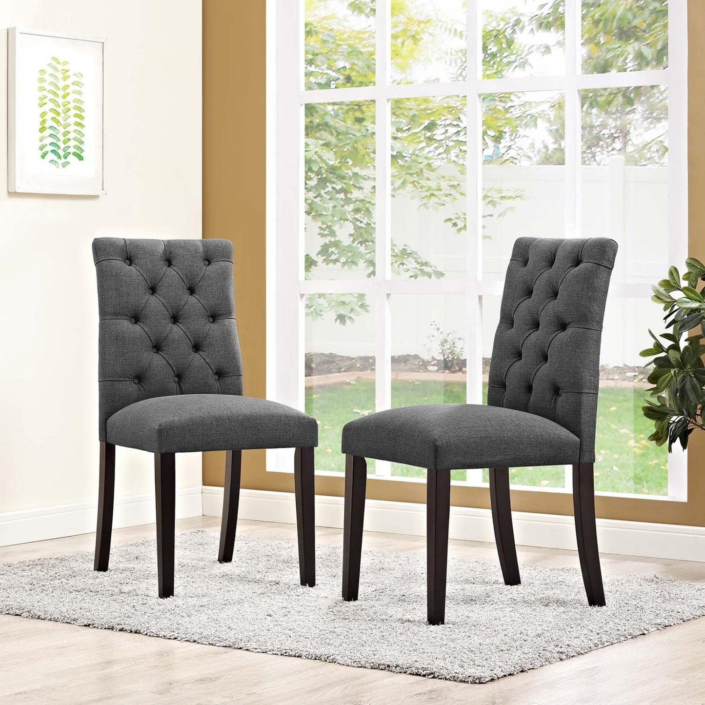 home office desk chairs | CasaFoyer Duchess Dining Chair Set of 2 | Chic Curved Design | Tufted Button Back | Plush Cushioning | Premium Fabric Upholstery | Sturdy Wooden Legs | Gray | casafoyer.myshopify.com