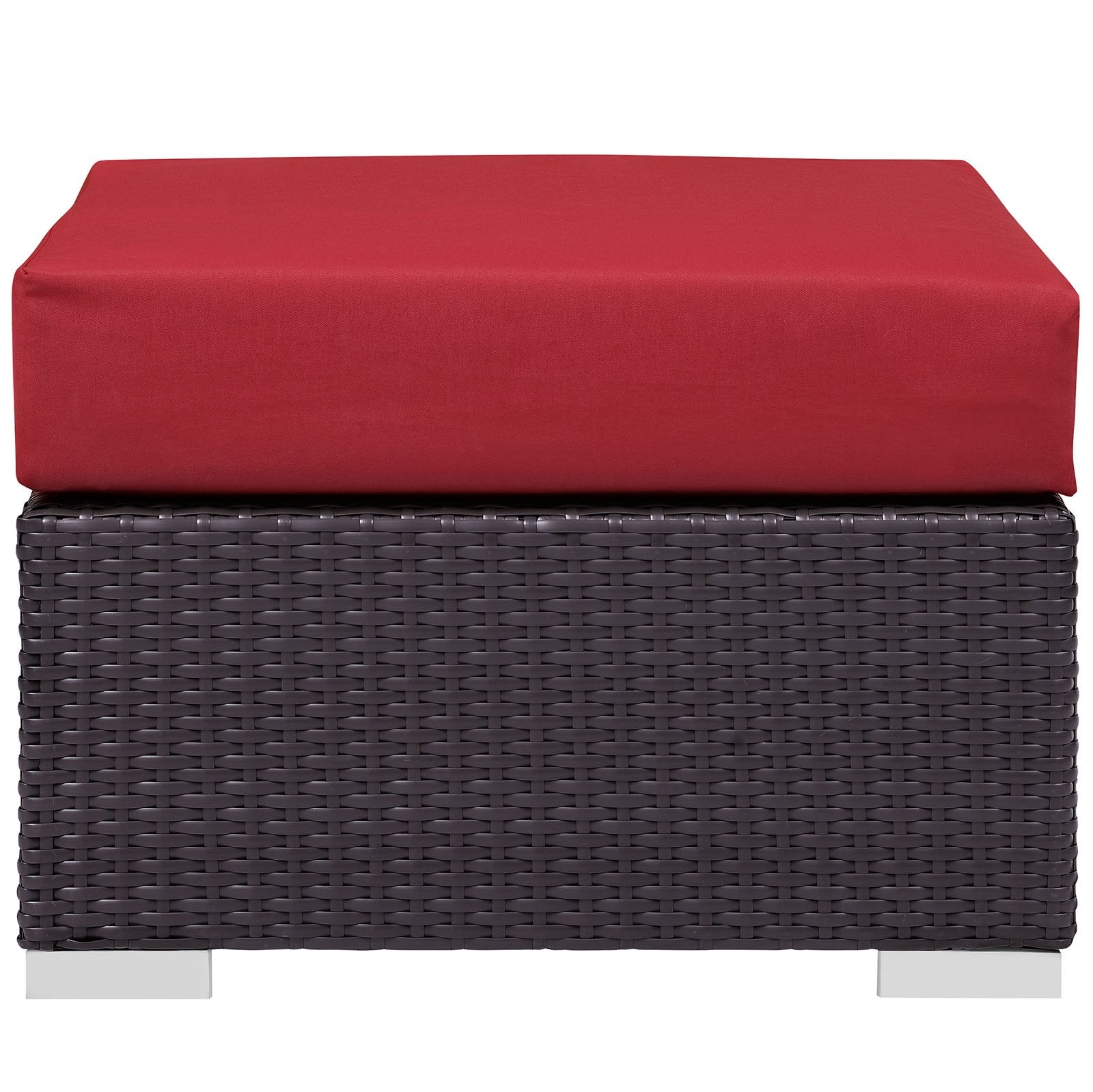 Ottoman | Convene Outdoor Sectional | Durable Rattan Ottoman | Patio, Backyard, Poolside | Weather-Resistant Cushions | Espresso Red | casafoyer.myshopify.com