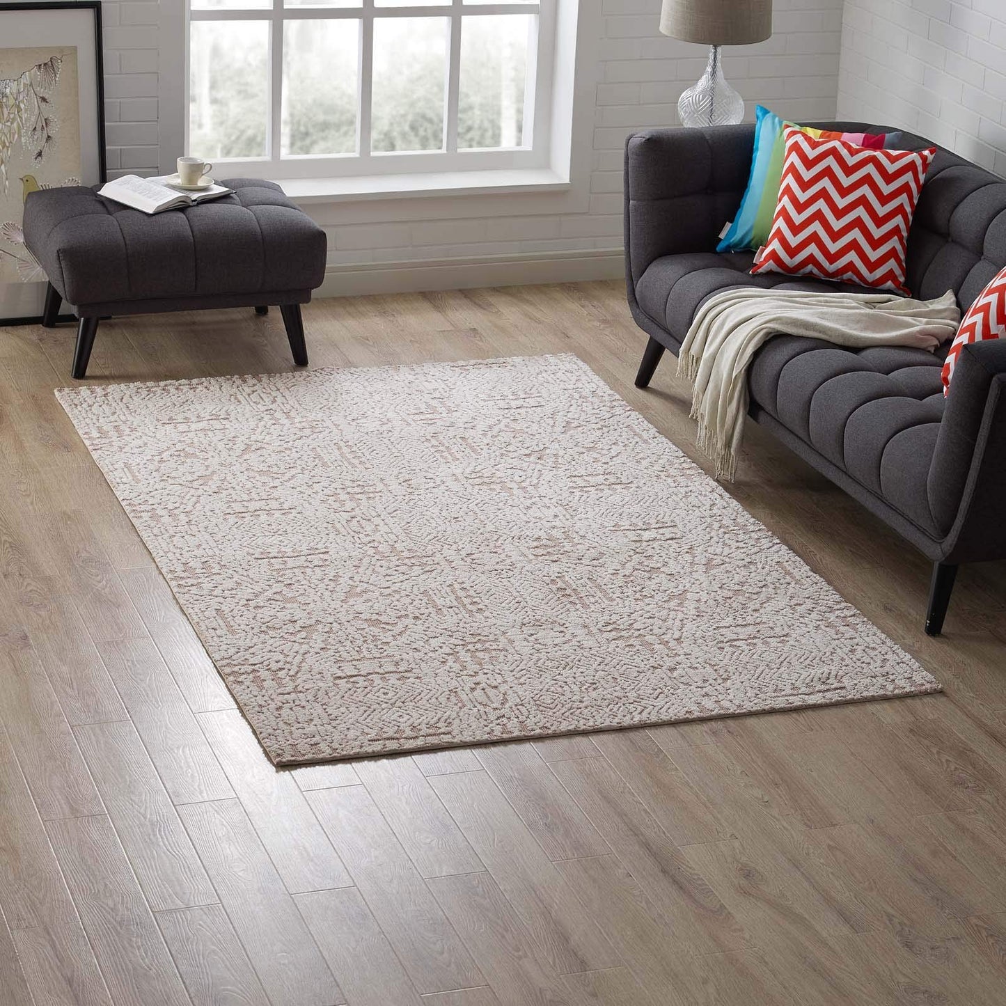 Carpet & Rugs | CasaFoyer Javiera Contemporary Moroccan Area Rug | Modern Design | Soft Polyester Microfiber | Durable Jute Bottom | Non-Shedding | Stain-Resistant | Easy to Clean | 5x8 | Ivory & Cameo Rose | casafoyer.myshopify.com