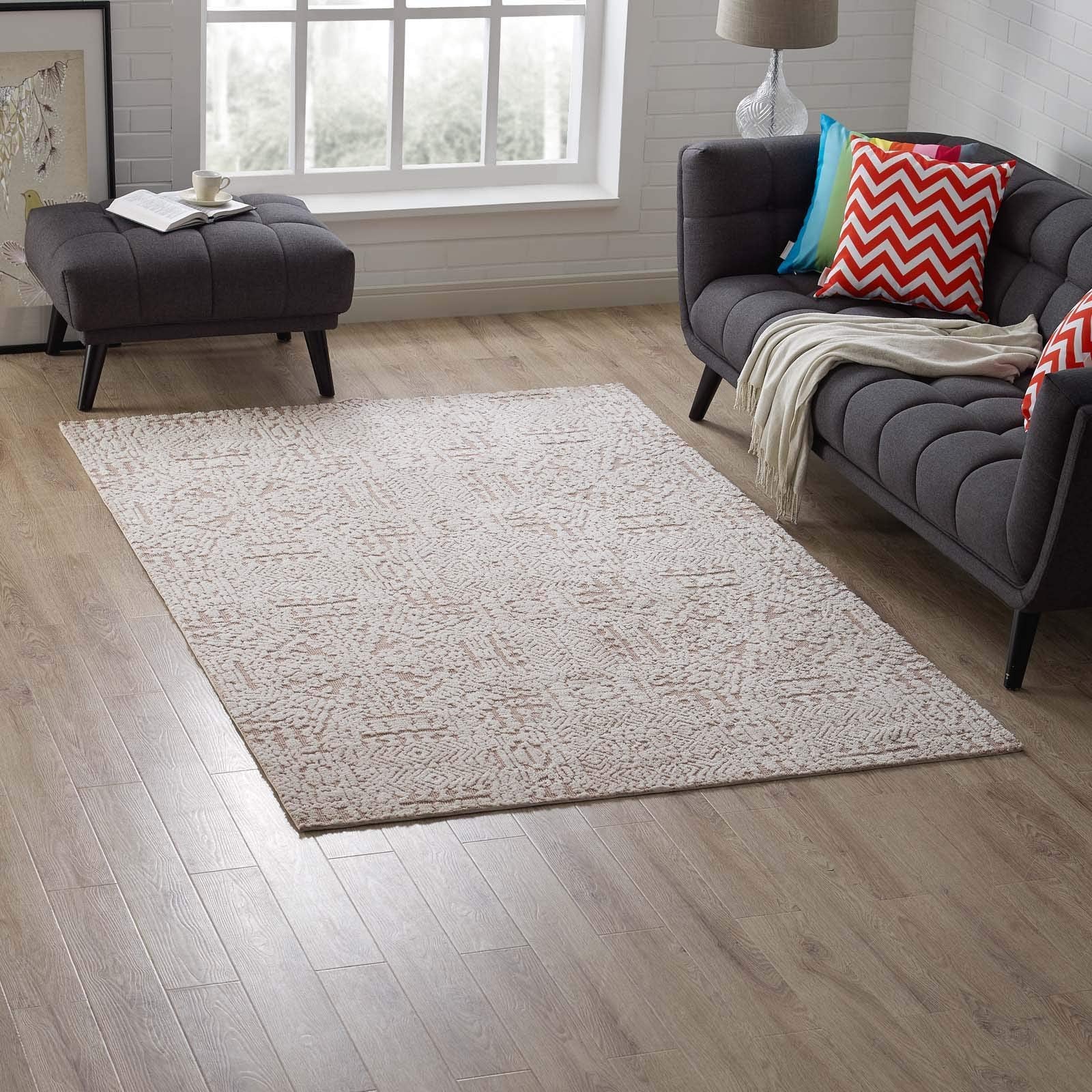 Carpet & Rugs | CasaFoyer Javiera Contemporary Moroccan Area Rug | Modern Design | Soft Polyester Microfiber | Durable Jute Bottom | Non-Shedding | Stain-Resistant | Easy to Clean | 5x8 | Ivory & Cameo Rose | casafoyer.myshopify.com