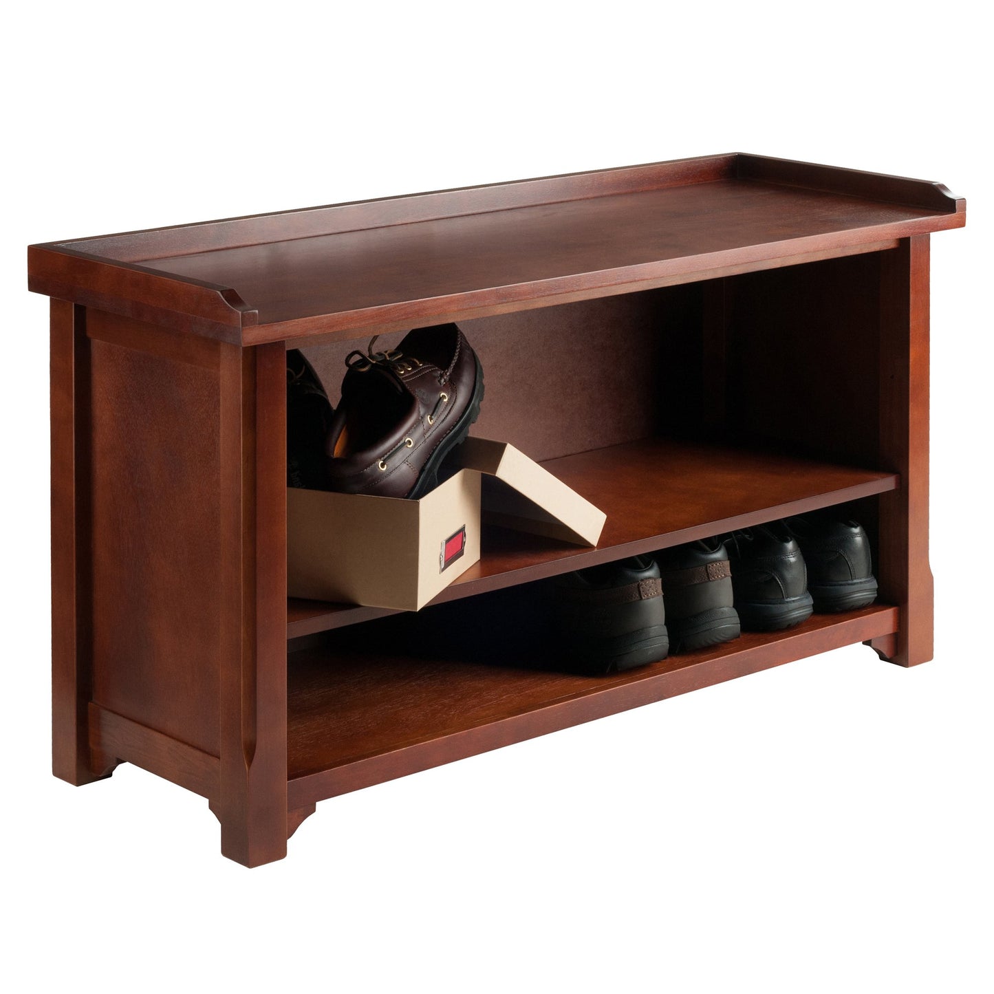 BENCH | Ergode  Wood Milan Bench | Versatile Seating & Storage | Walnut Finish | Foyer, Hallway, Playroom | Open Compartment with Shelf | 40W x 14.17D x 22.05H | 37.48 lbs. | casafoyer.myshopify.com
