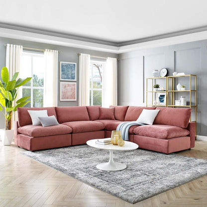 kitchen and dining room sets | CasaFoyer Commix Sectional Sofa | Luxury Velvet Upholstery | Foam Padded | Duck Down Cushions | 4 Armless Chairs + 1 Corner Chair | Dusty Rose | casafoyer.myshopify.com