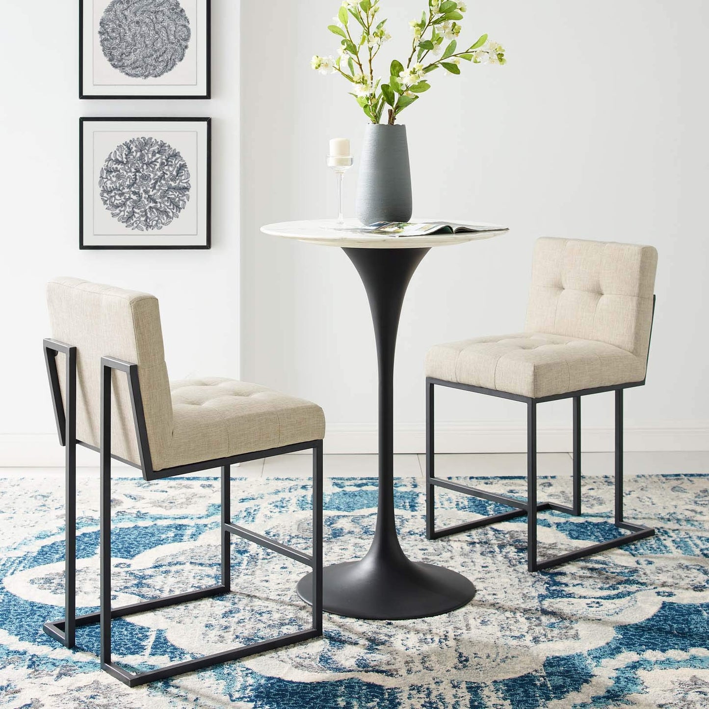 barstools | CasaFoyer Privy Counter Stool Set of 2 | Upholstered Fabric | Matte Black Stainless Steel Base | Sleek & Contemporary Design | casafoyer.myshopify.com