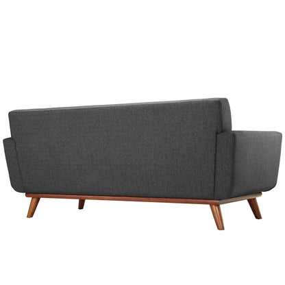 sofas | CasaFoyer Engage Loveseat | Gently Curved | Dual Cushions | Tufted Buttons | Cherry Legs | Gray | casafoyer.myshopify.com