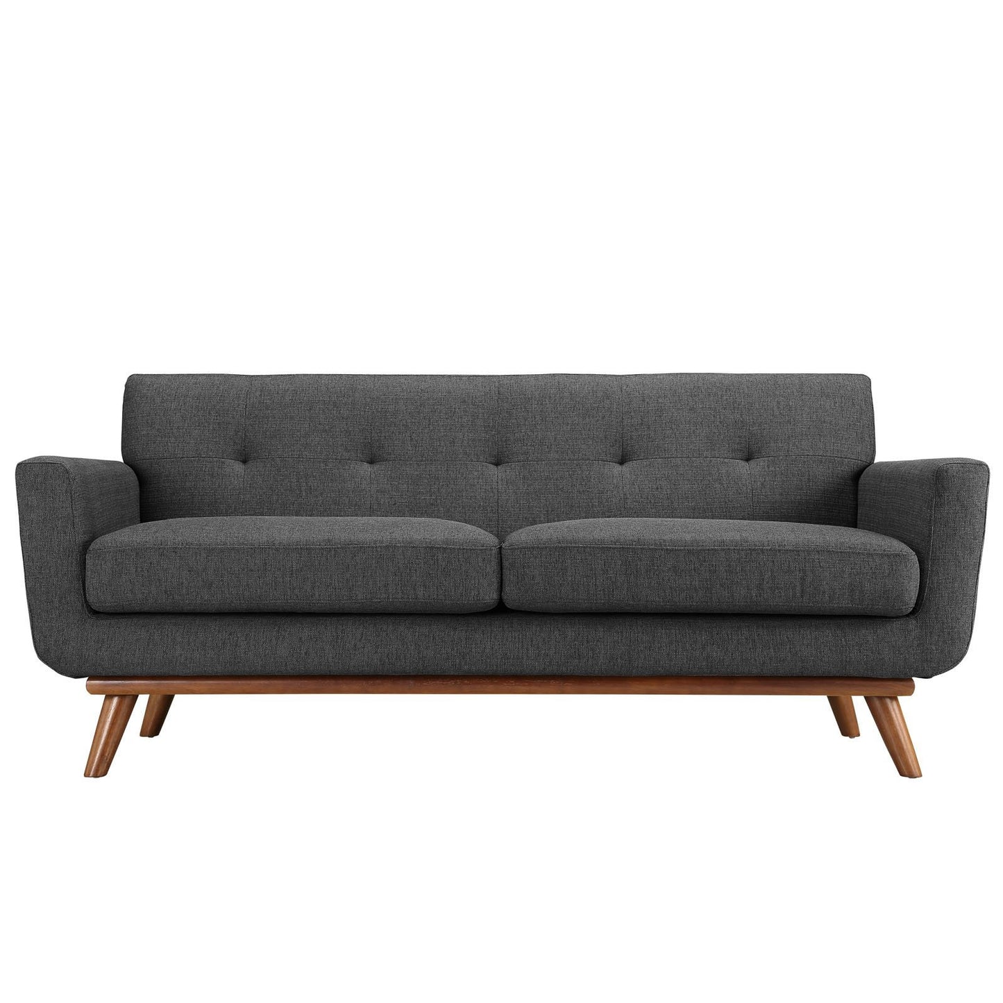 sofas | CasaFoyer Engage Loveseat | Gently Curved | Dual Cushions | Tufted Buttons | Cherry Legs | Gray | casafoyer.myshopify.com
