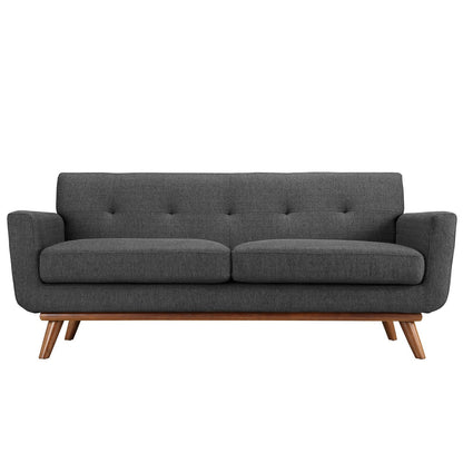 sofas | CasaFoyer Engage Loveseat | Gently Curved | Dual Cushions | Tufted Buttons | Cherry Legs | Gray | casafoyer.myshopify.com