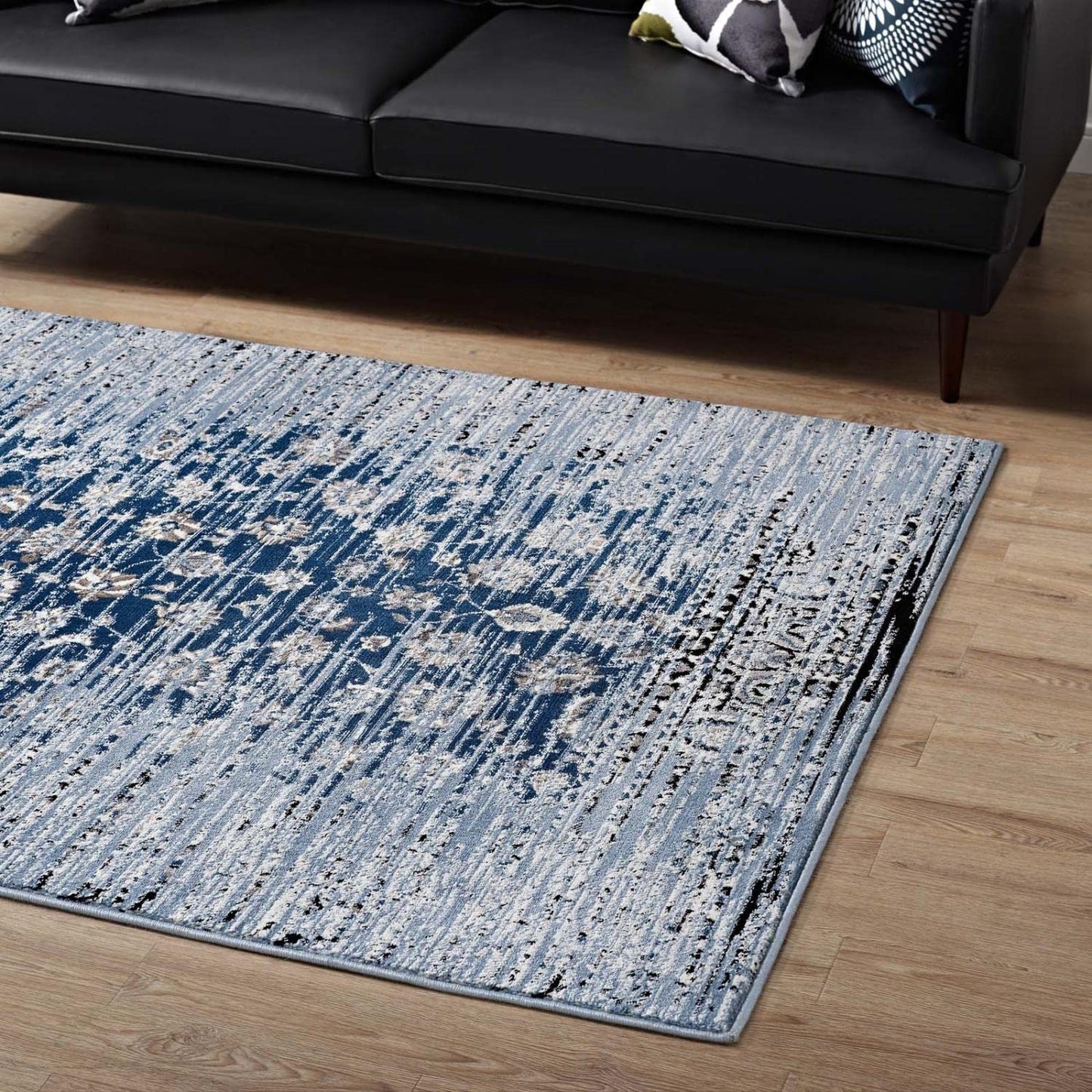 area rugs | CasaFoyer Chiara Distressed Floral Lattice Contemporary Area Rug | Moroccan Blue | 8x10 ft | Durable, Stain-Resistant, Easy to Clean | Enhance Your Space | casafoyer.myshopify.com